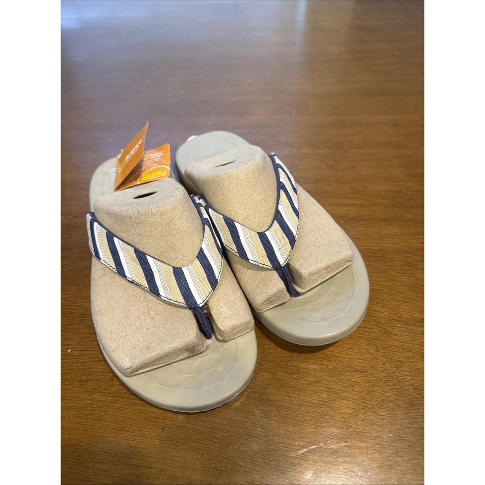 Softscience Women's Sandal/ Flip flops Waterfall Stripe in Khaki Women 10